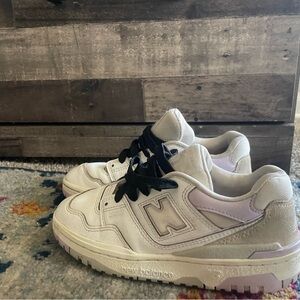 New Balance kids white sneakers with light purple accents